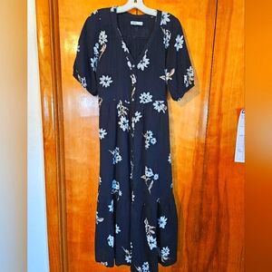 Floral Black Midi Dress Size Medium